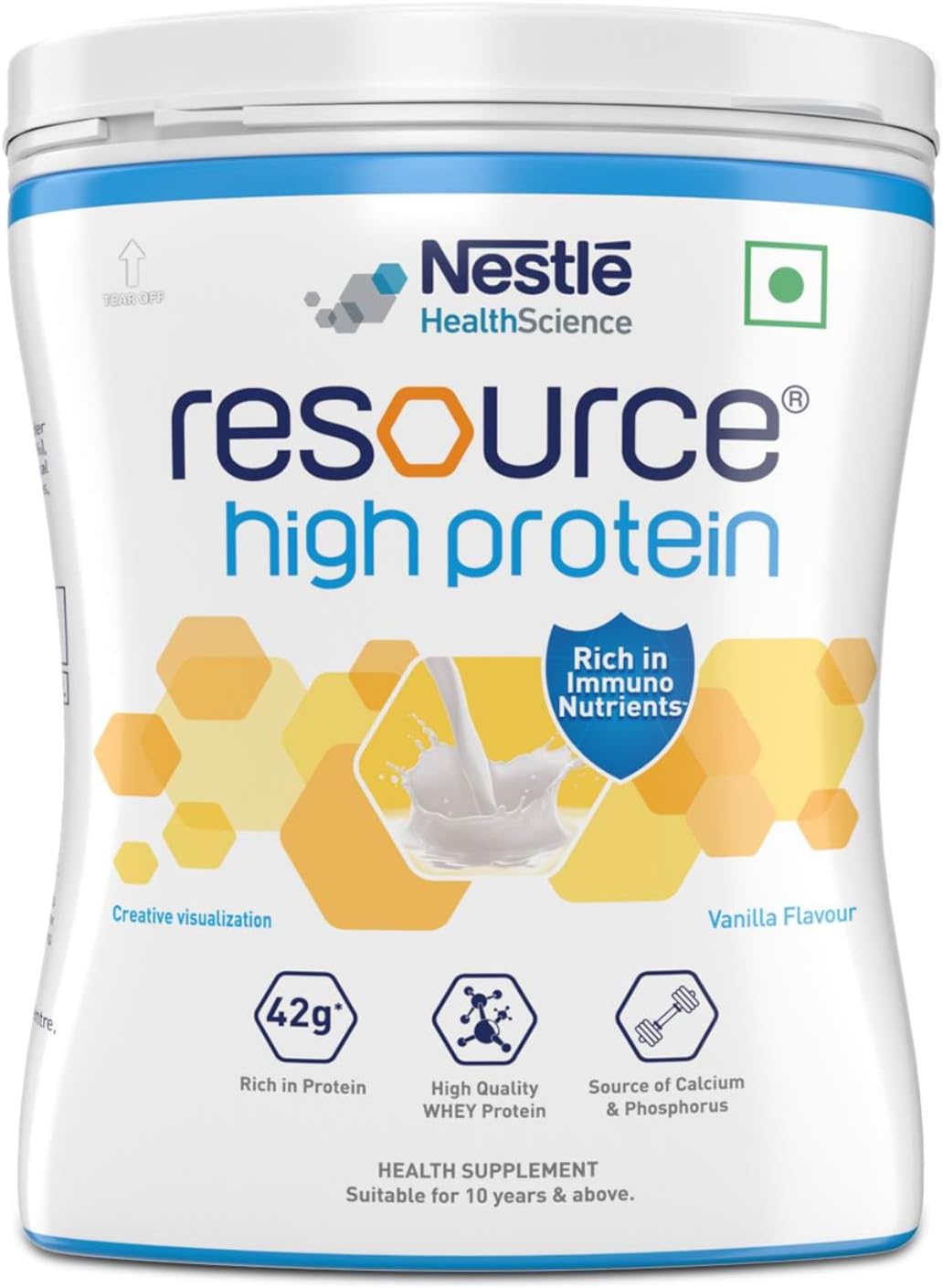 High Protein - Vanilla Flavour, Protein Powder, Contains Whey Protein, 42g Protein Per 100g, Now Rich In Immunonutrients, Strengthens Muscles & Immune System - 400g, Pet Jar Pack