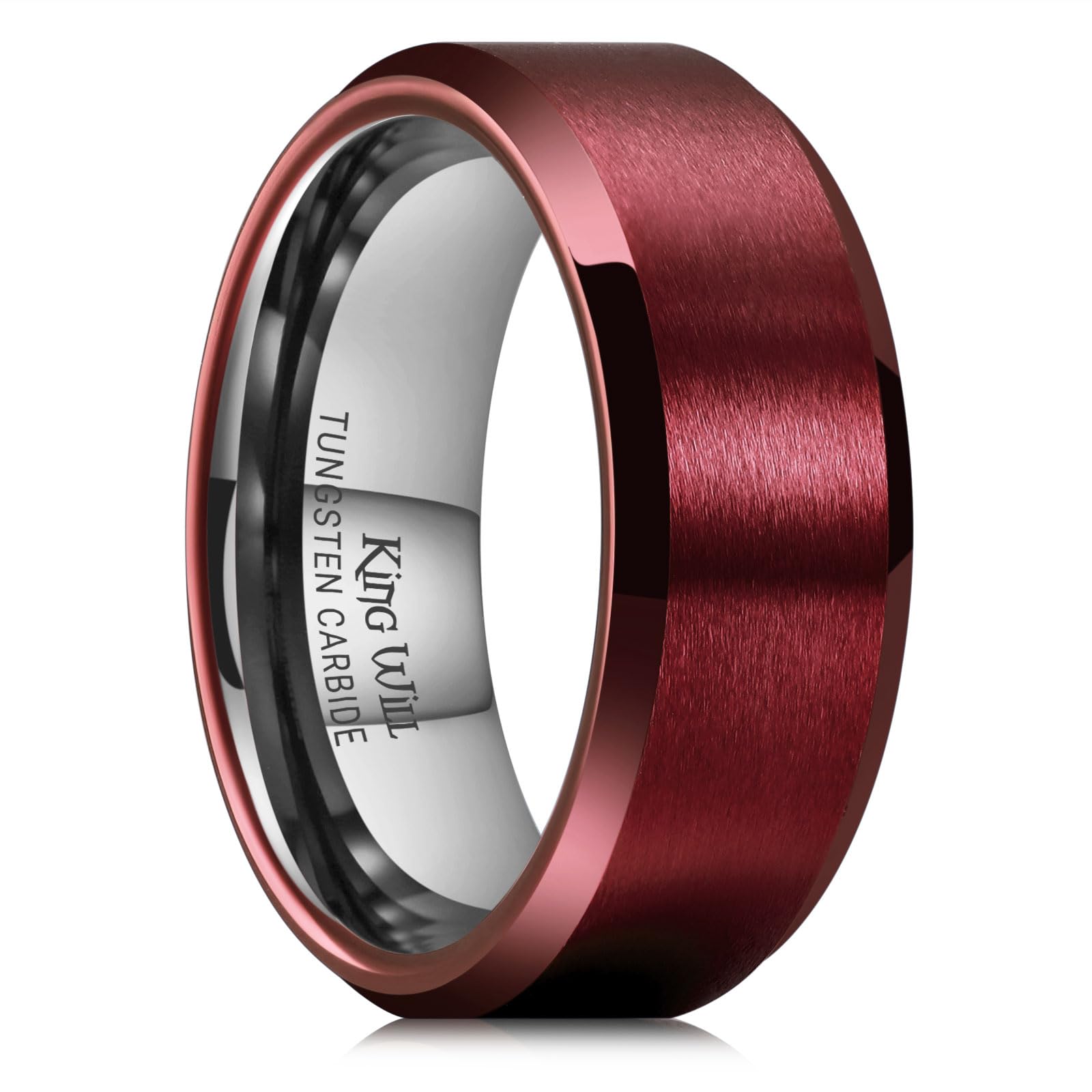 King Will Anillo de boda de carburo de tungsteno de 6 mm, 7 mm, 8 mm, ajuste cómodo, bordes biselados, bordes escalonados, T 1/2(62.08mm), Carburo de tungsteno, Sin piedra preciosa