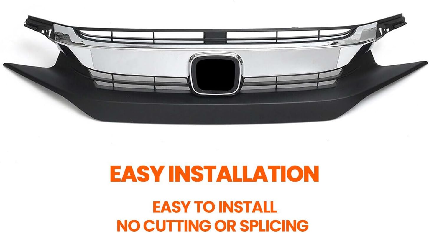 3PCS Front Bumper Grille Grill Fit for 2016 2017 2018 Honda Civic Coupe Sedan Front Upper Grille & Eyelid Trims Replacement Part