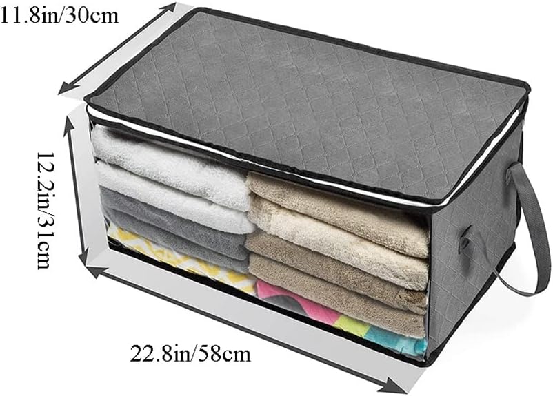 CAZOY 3 Pieces Grey Storage Bags Large Capacity, Foldable Clothes Closet Organizer Containers with Window, Under-Bed Storage Bins for Clothing Blanket Pillows