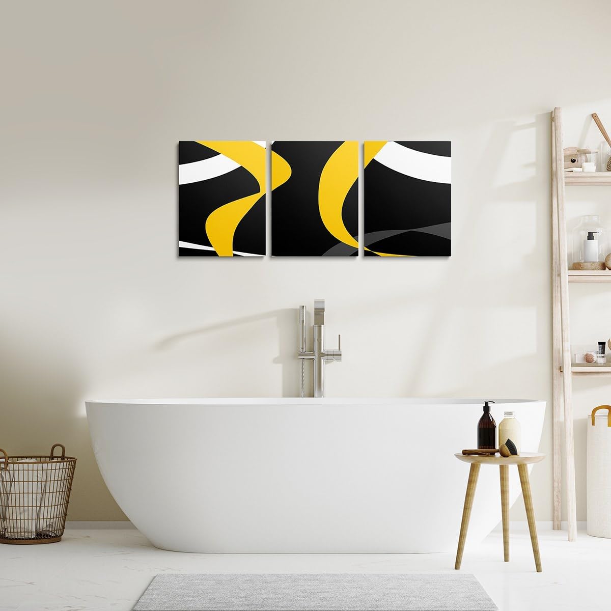 Erosebridal Abstract Black Yellow Wall Art Canvas Dark Grey White Striped Pictures Wall Decor For Bedroom Living Room Bathroom Geometric Posters Prints 12"X16" Modern Paintings Artwork 3 Pcs