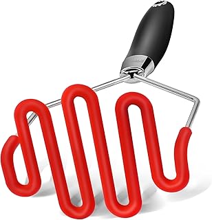 Potato Masher Silicone, Heavy Duty Mashed Potatoes Masher with with Premuim Stainless Steel Non-stick Pans Silicone Coatin...