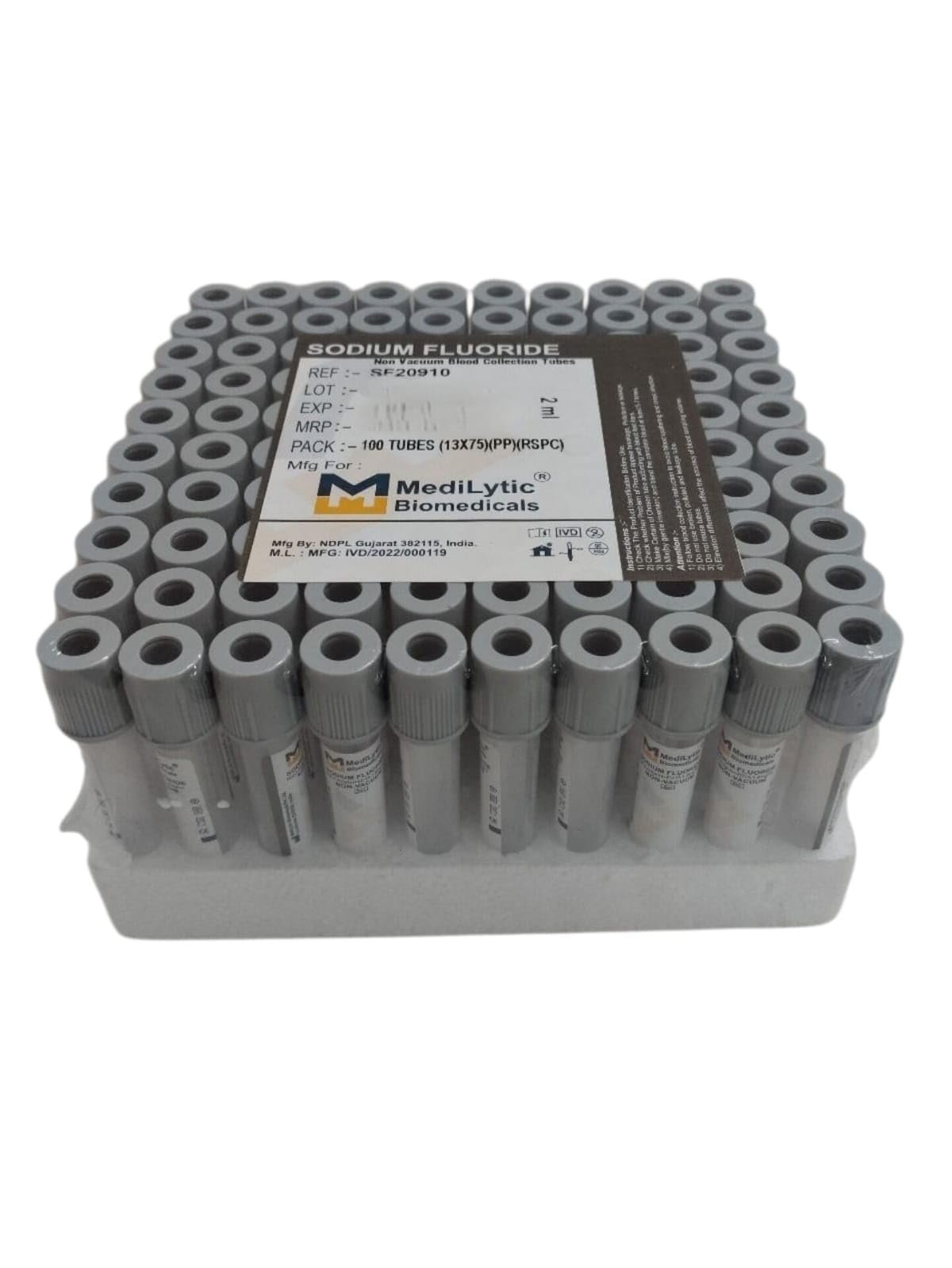 MediLytic Non-Vacuum Fluoride Tubes (100 Pcs) – Grey Cap Blood Collection Tubes for Glucose Estimation & Clinical Laboratory Use-image-8