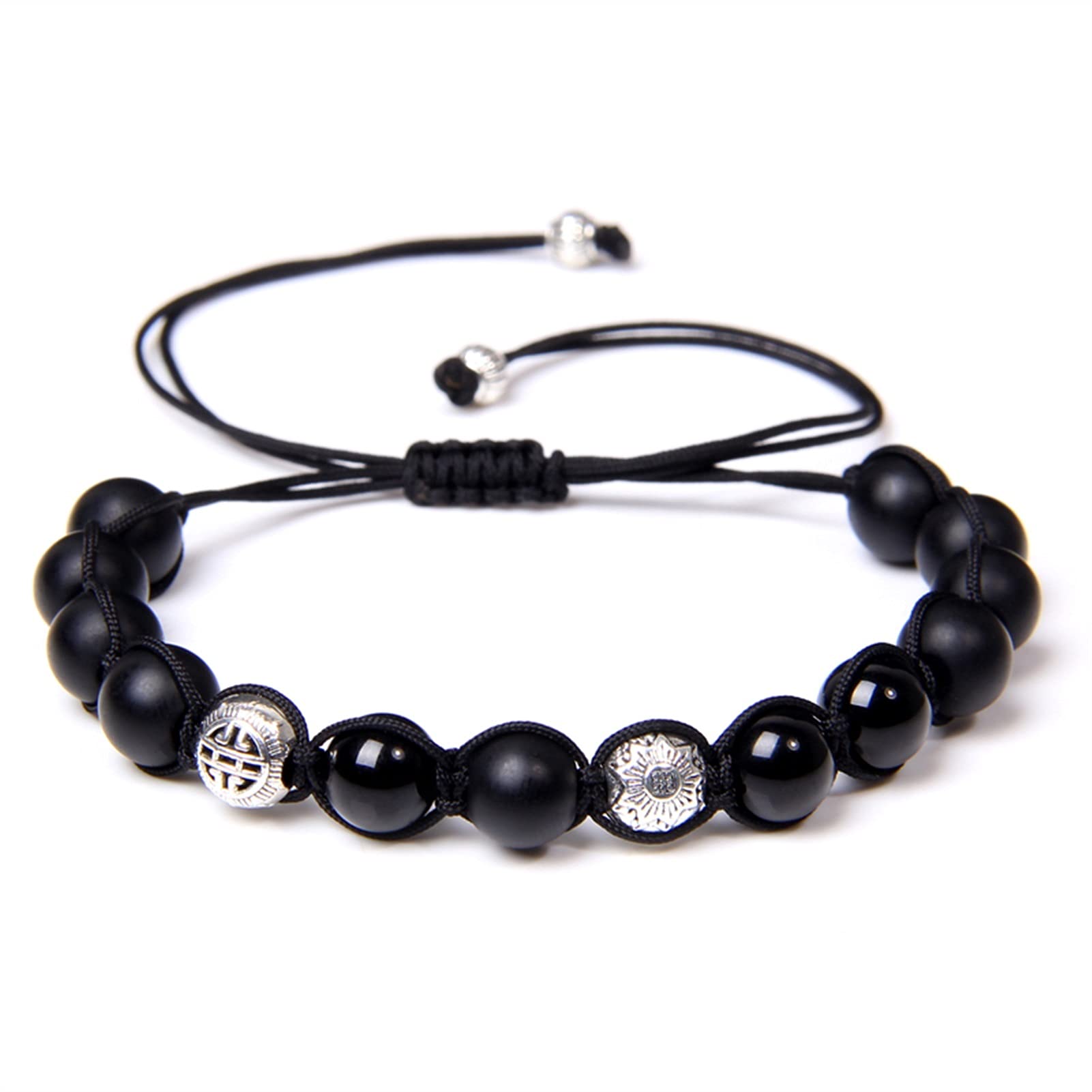 Naturstein-Armband, Vintage-Armband für Herren, handgefertigt, geflochten, polierte schwarze Onyx-Perlen, Armreif, natürliches rotes Tigerauge, gewebtes Armband, verstellbarer Schmuck, Armband-Schmuck