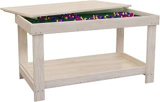 Xalerieo Kids Activity Table with Lego Compatible Board & Storage - Wooden Play Table for Building Blocks, Drawing, Reading, Toddler Gifts