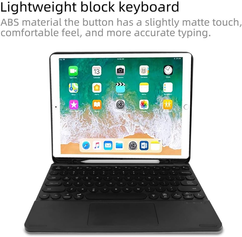 Keyboard Case with TouchPad for iPad Pro 12.9 2015 & 2017, Slim Lightweight Smart Cover [Cloth Texture] with Round Key Backlight Keyboard and Mouse for iPad Pro 12.9 Inch (2nd & 1st Gen), Black