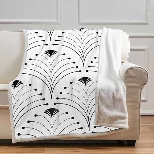 Cobijas Calientes para Invierno - Manta de piel a cuadros con textura geométrica de líneas en blanco y negro, suave y acogedora para sofá,