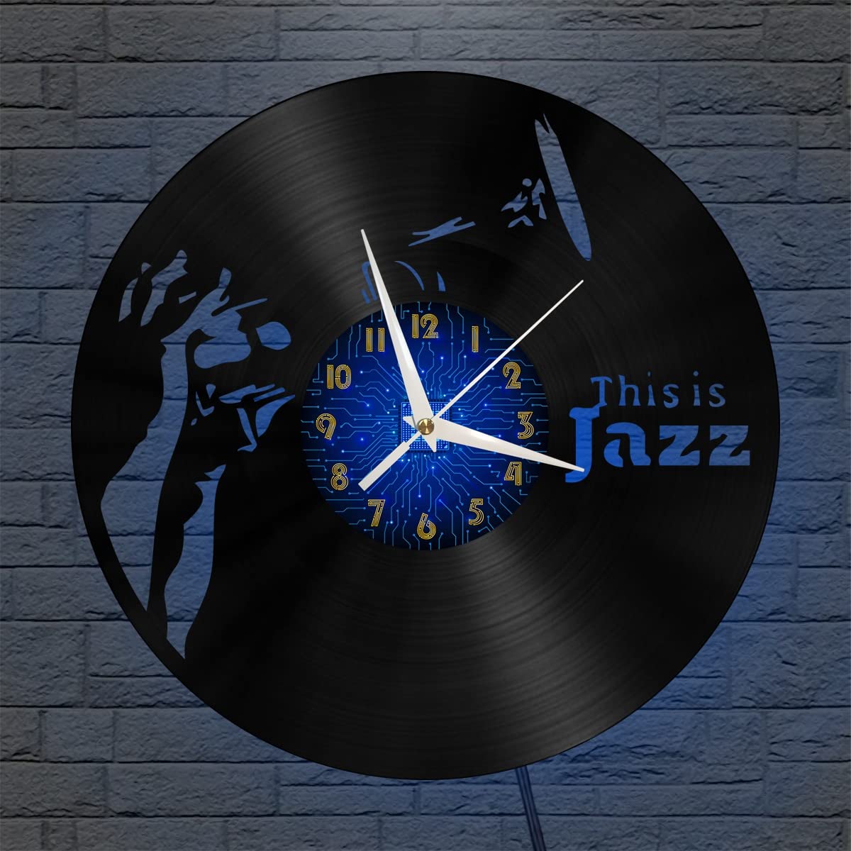 Horloge vinyle jazz 12 pouces noire avec LED XDGC pour decoration de salon