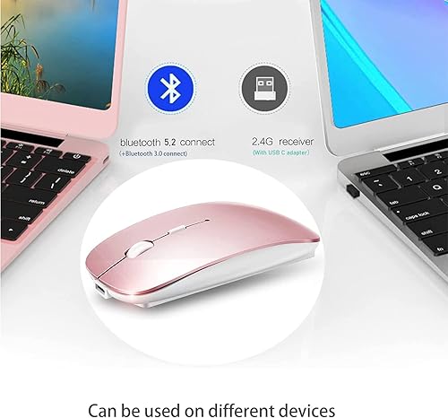 Miniatura 3 de PEIBO Ratón inalámbrico recargable Bluetooth 5.2 para MacBook, iPad Pro, Chromebook, Windows Notebook, DELL, HP PC, rosa