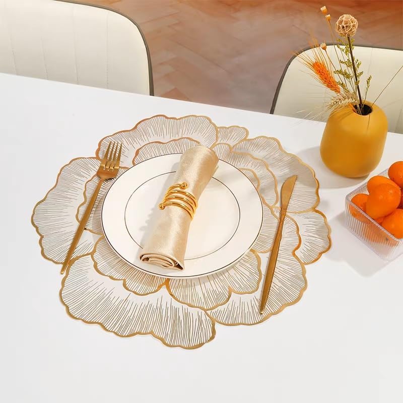 Miniatura 5 de 6 manteles individuales redondos florales de vinilo metálico brillante, resistentes al calor, reutilizables, para decoración de bodas, fiestas,