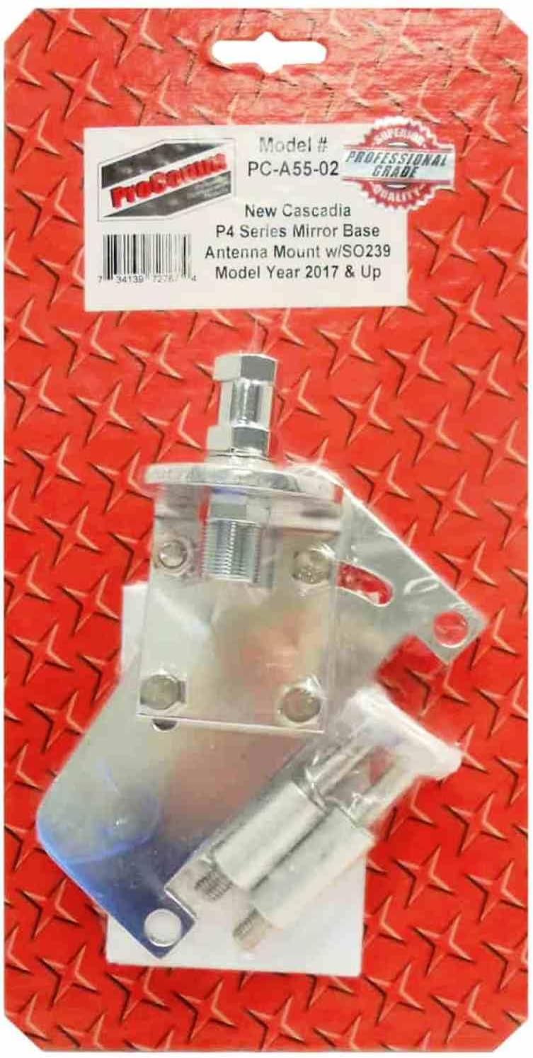 ProComm PC-A55-02 Cascadia P4 Series Aluminum Adjustable Mirror Base Antenna Mount with SO239 Stud For Freightliner Cascadia P4 Series Trucks 2017-2024, 40 Degrees of Angle Adjustment