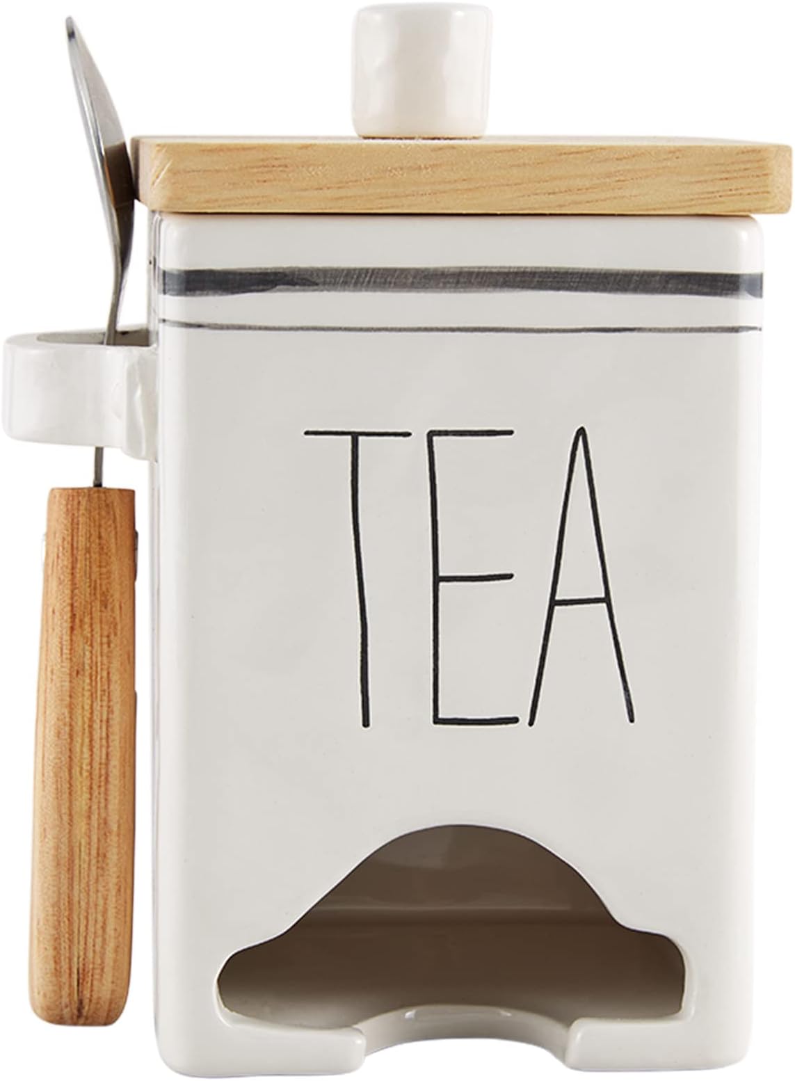 Mud Pie Bistro Tea Bag Caddy and Spoon Set, White, 5.75" x 3.25"