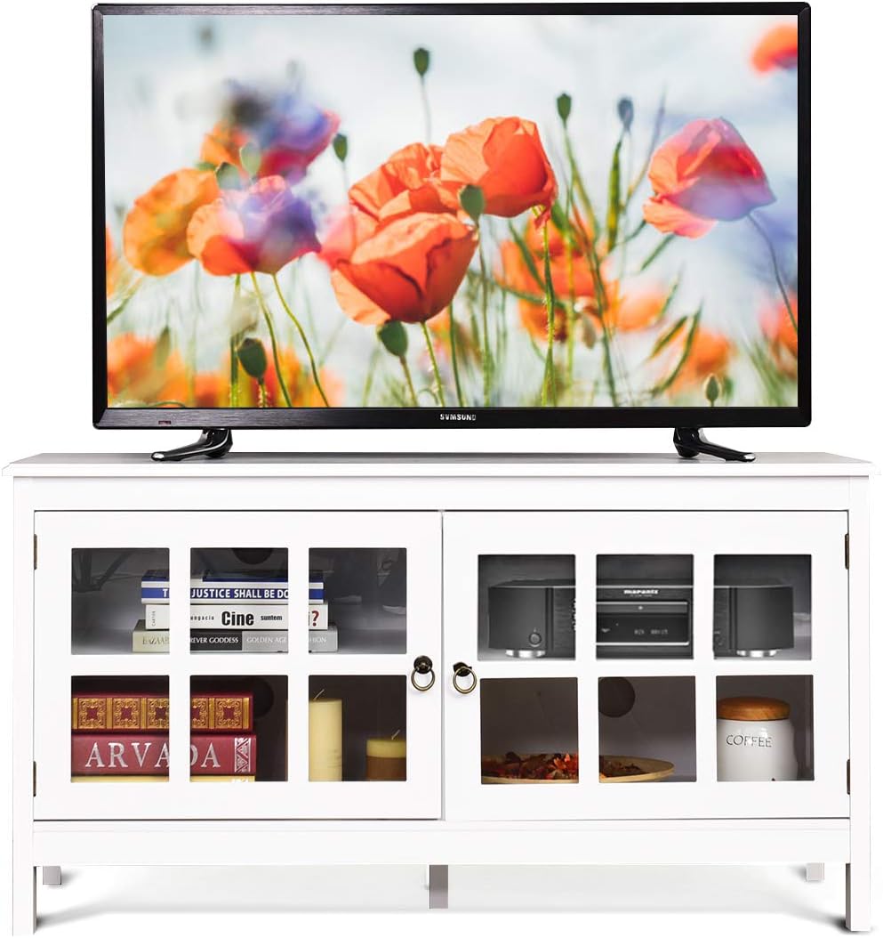COSTWAY Tv-kast, lowboard voor tv's tot 60 inch, tv-kast met 2 deuren COSTWAY Tv-kast, lowboard voor tv's tot 60 inch, tv-kast met 2 deuren