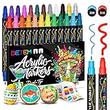 Betem 24 Colors Dual Tip Acrylic Paint Pens Markers, Premium Water-Based Acrylic Paint Markers for Fabric, Rock, Wood, Glass, Eggs, Canvas, Ceramic, Fabric Paint Markers DIY Crafts Drawing Markers