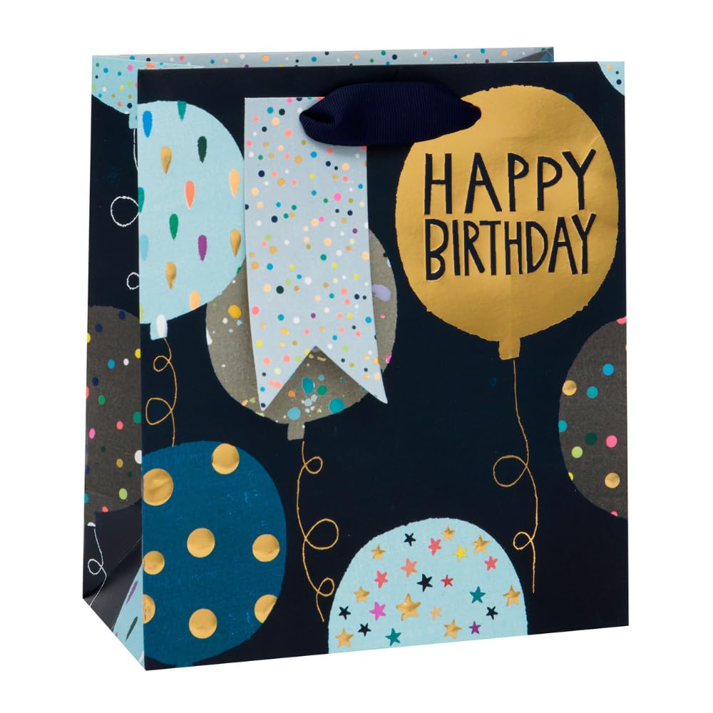 Glick Luxury Happy Birthday Text Medium Gift Bag, for Birthdays, 200x225x100mm, Multi-Coloured