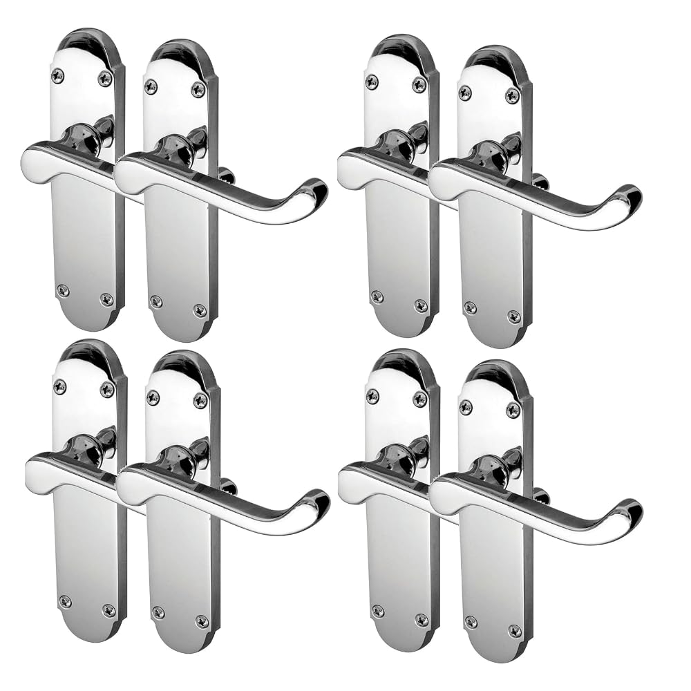 Epsom Door Handle Silver Polished Chrome Scroll Door Handle Set - Victorian Style Internal And External Lever Door Handles With Backplate 170Mm X 42Mm Sets 4