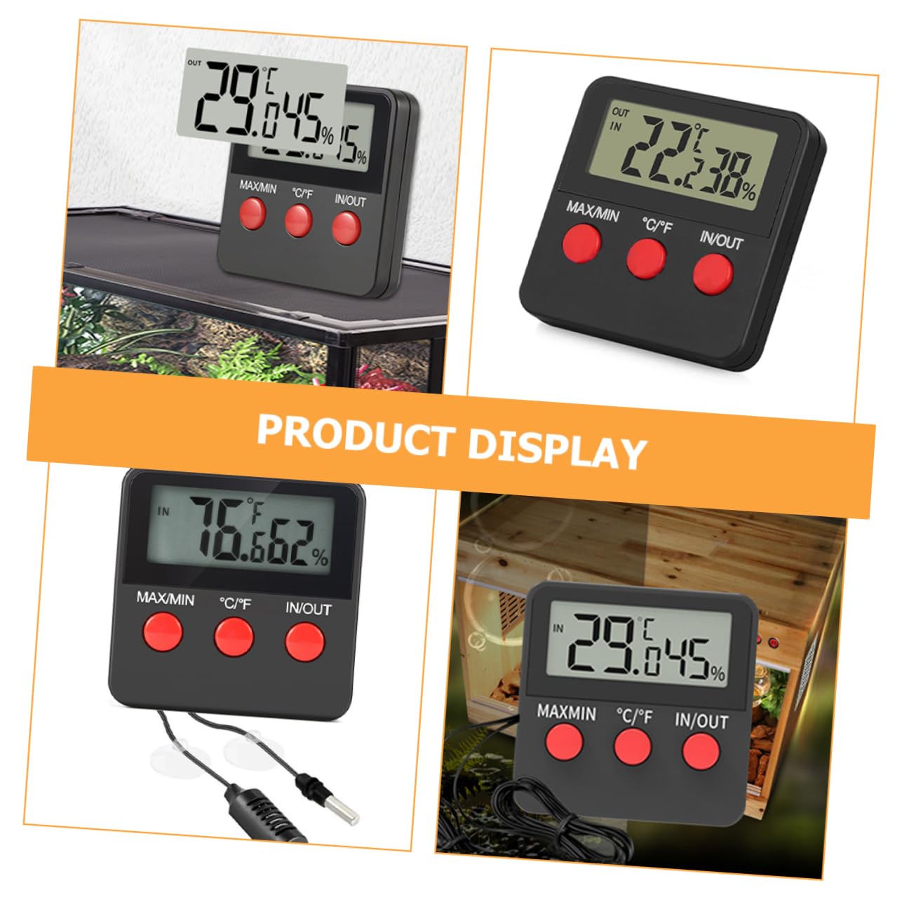 Housoutil 4juegos Digital De Precisión Para Reptiles y Terrarios Higrómetro Electrónico Para Control De Incubadoras y Cajas De Tortugas Baterías