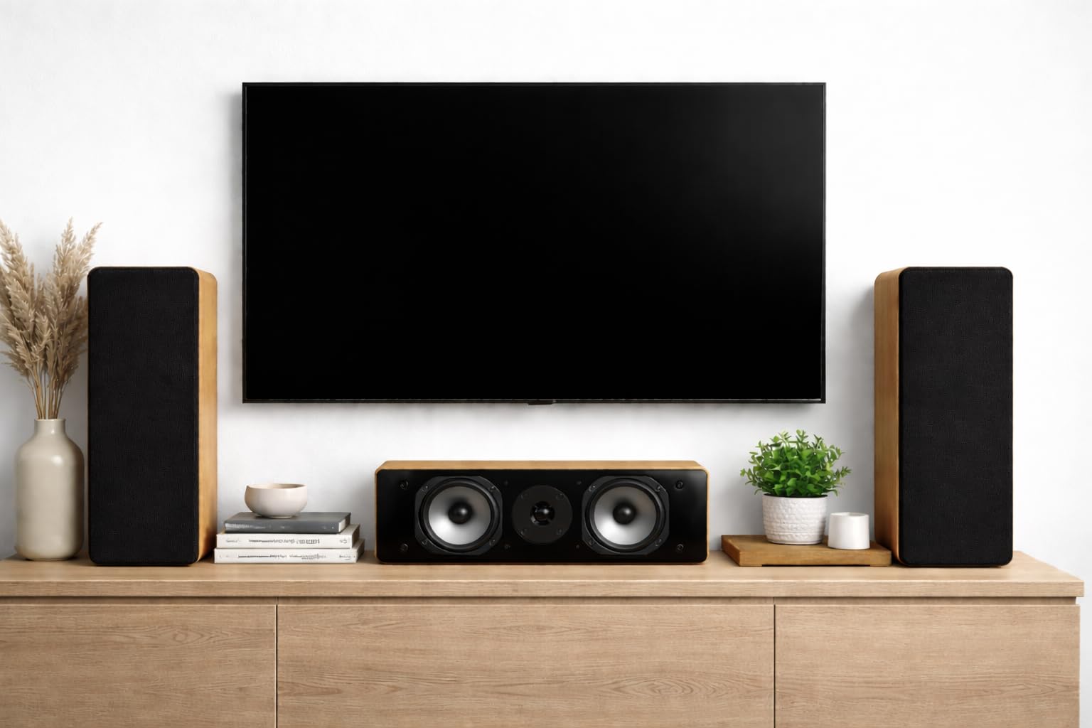 Dynavoice Challenger C-5 Eiche Natur. Passiver Center Lautsprecher 2 Wege 120W 8 Ohm. Doppelter 5,25 Zoll Woofer und 1 Zoll Tweeter. Heimkino HiFi. Bassreflex Rückseite. VESA 10x10 kompatibel.