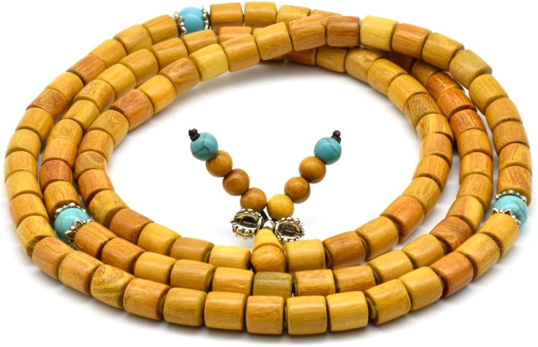 Natural Golden Sandalwood Mexican Bocote Mala Prayer Bead Bracelet Link Wrist Necklace Mala Beads