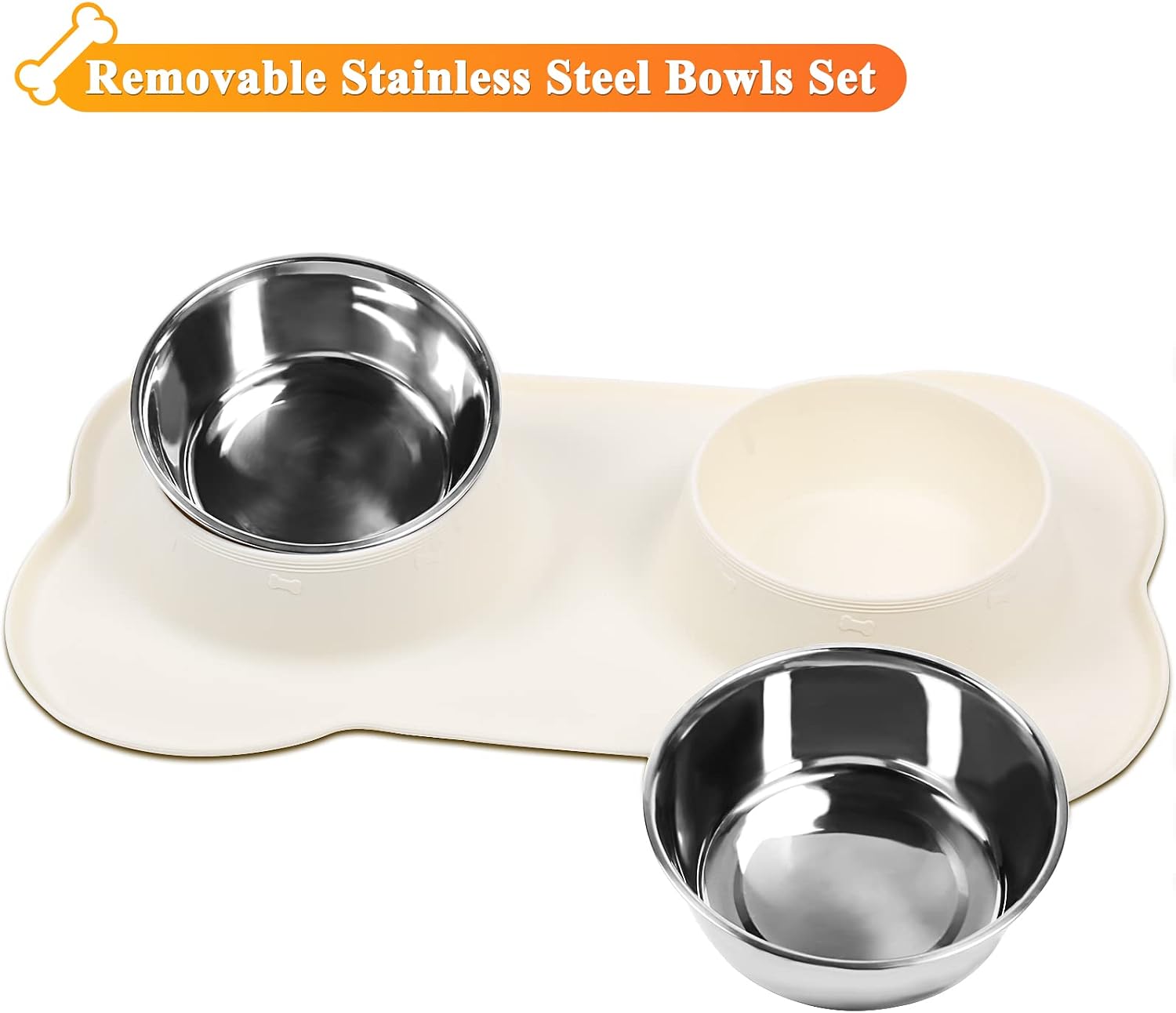 Vivaglory Dog Bowls Stainless Steel Water and Food Puppy Cat Bowls with Non Spill Skid Resistant Silicone Mat