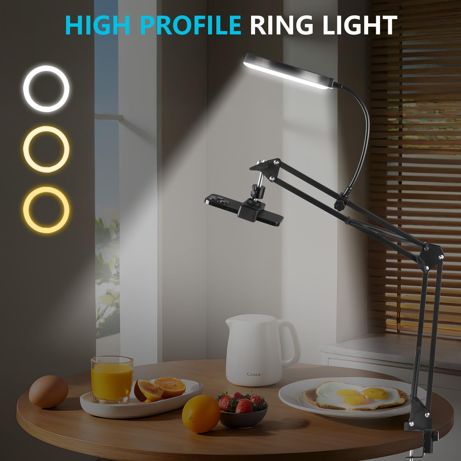 Luce ad anello LED da 15,2 cm per scrivania, supporto per fotocamera con anello luminoso e supporto per telefono, supporto per telefono con luci da studio per fotografia, registrazione