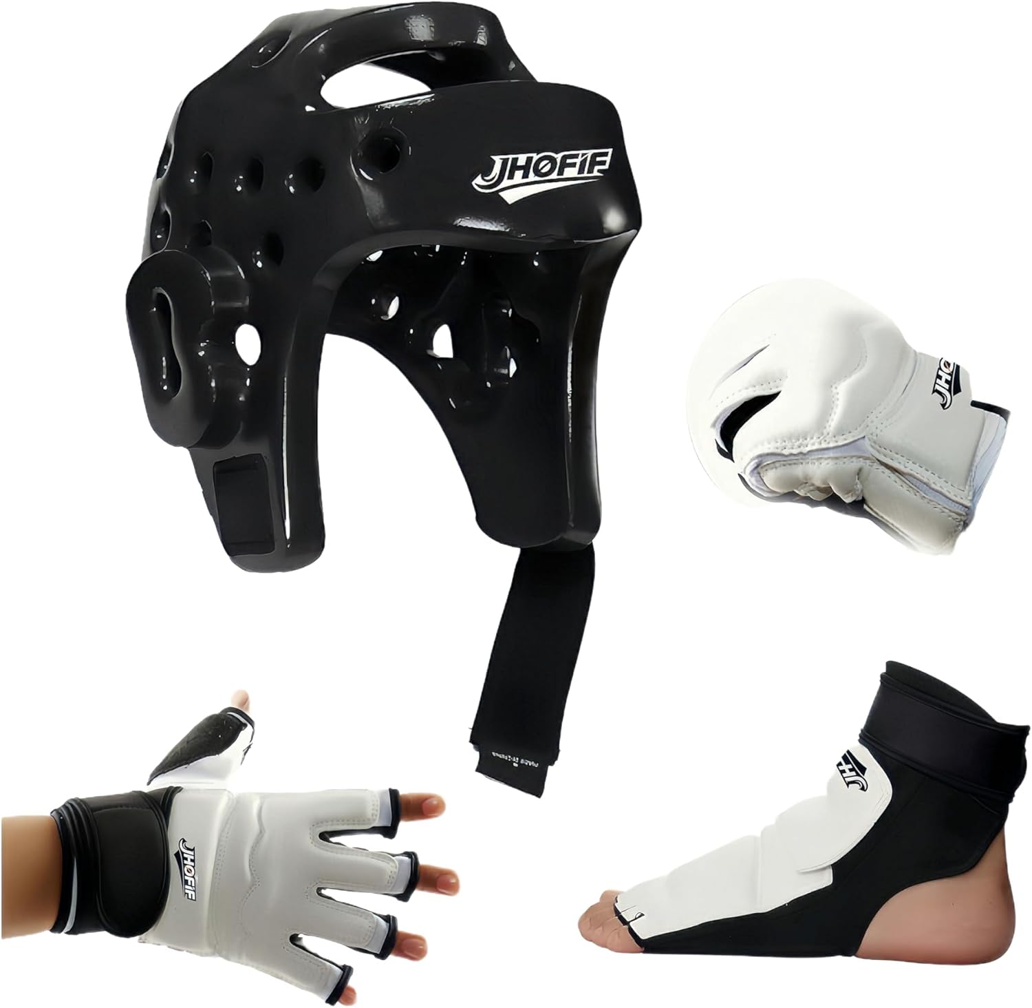 Martial Arts Karate Protective Sparring Gear Package Deal/Gift Adjustable Adults & Youth Headgear, Gloves & Kicks for MMA, Taekwondo, Boxing Training
