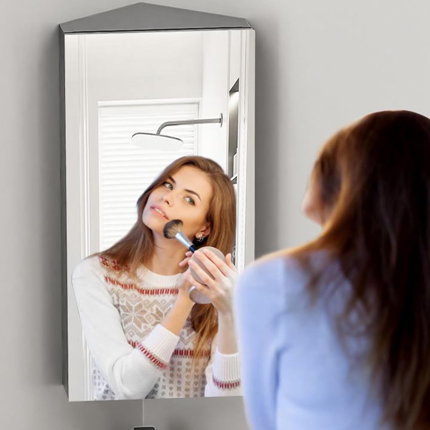 Corner Bathroom Sinks Black Ceramic, Triangle Shaped Corner Bathroom Vanity, Corner Wall Mount Bathroom Sink, bathroom sink with Storage container(14.9x18.1x22.8in)