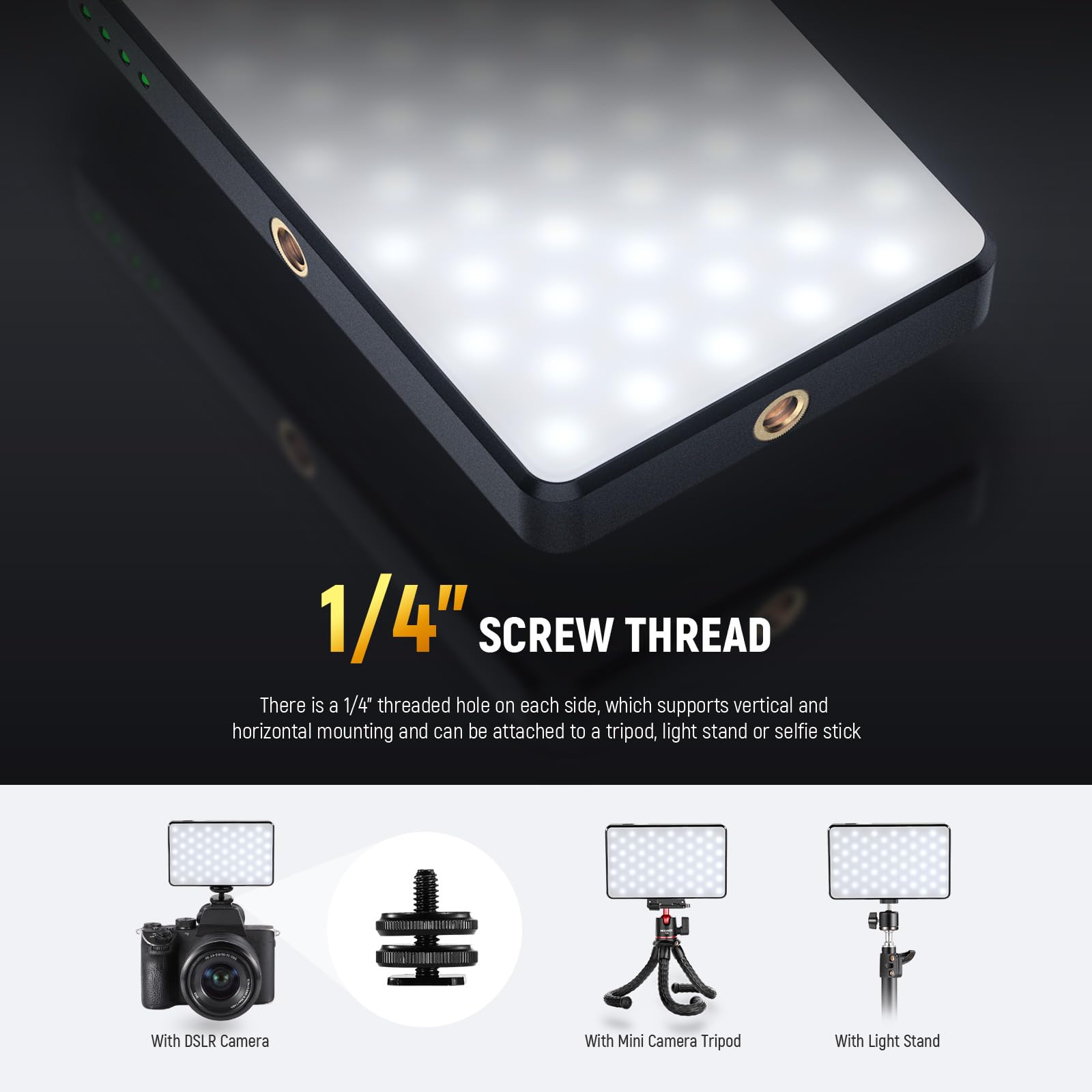 NEEWRE BASICS Luce Selfie LED & Tattoo Compatibile con iPhone, Luce a Clip con Filtro CPL/Treppiede/Portatelefono, Lampada di Riempimento per Fotografia Arte Cibo Gioielli, Registrazione Video,BL120B