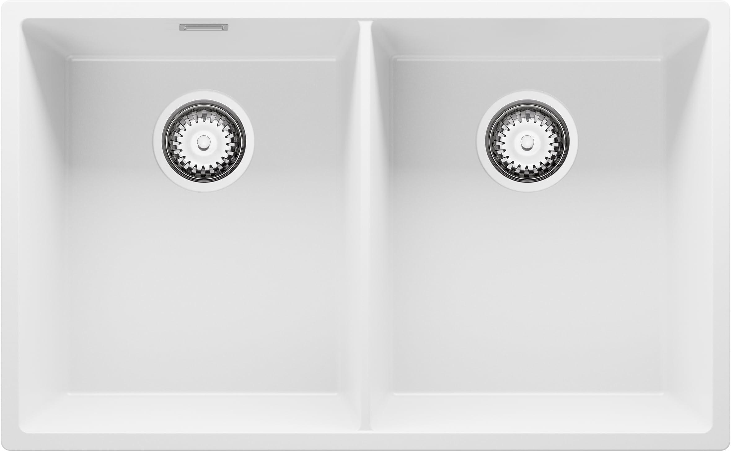 PRIMAGRAN Fregadero Cocina Blanco - London Twin Slim, 76x47cm | Granito 2 Senos + Sifón, sobre Encimera al Mueble 80cm (S002)