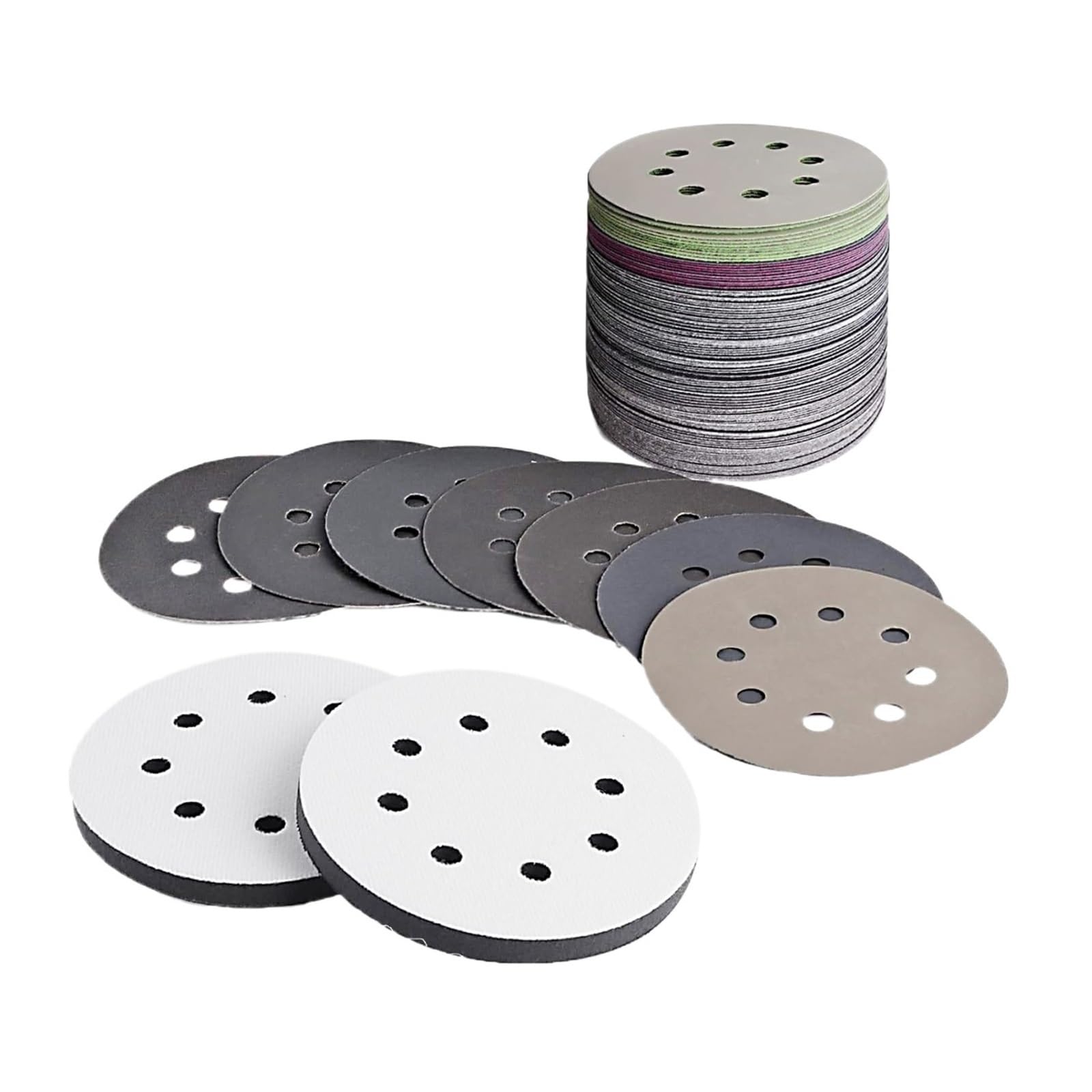 Discos de lijado en seco y húmedo 125 mm 8 agujeros, universales, for coche, metal, carpintería, pulido, accesorios, discos abrasivos, 100 unidades para Taladros(150)