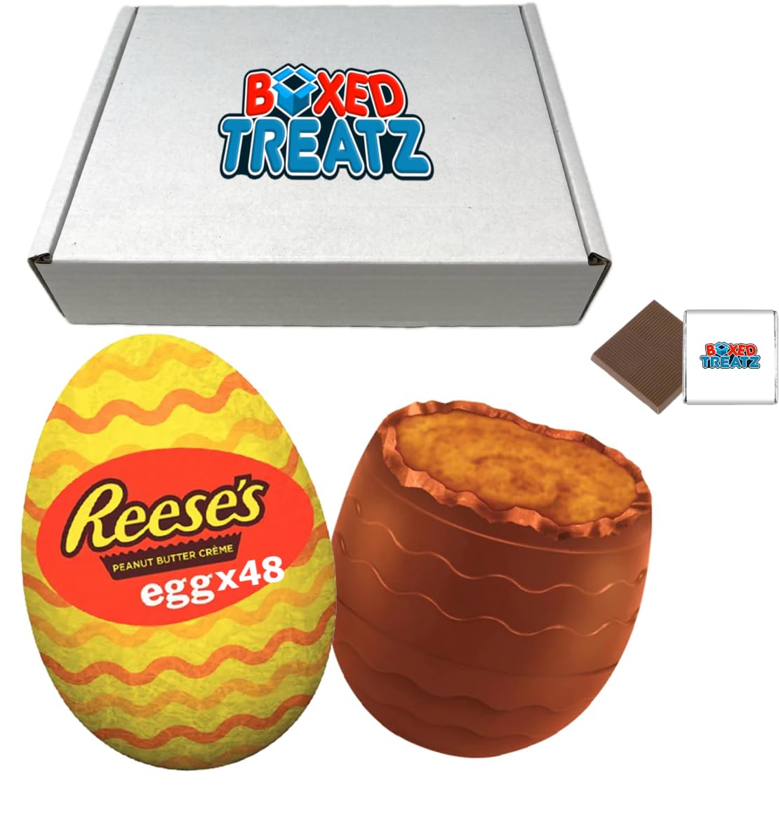 Reese's Egg Hunt Pack - Reeses Peanut Butter Easter Eggs 34g - Covered In Rich Milk Chocolate Boxed Treatz (Reeses Egg 34g 48x, 34g)