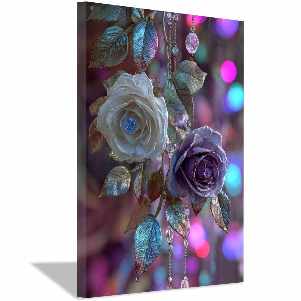 Xeniou Multicolor Flowers Wall Canvas Enchanted Crystal Ros Canvas Wall Art, For Bedroom Office Home Decorations(Multicolor)-40X60cm Framed