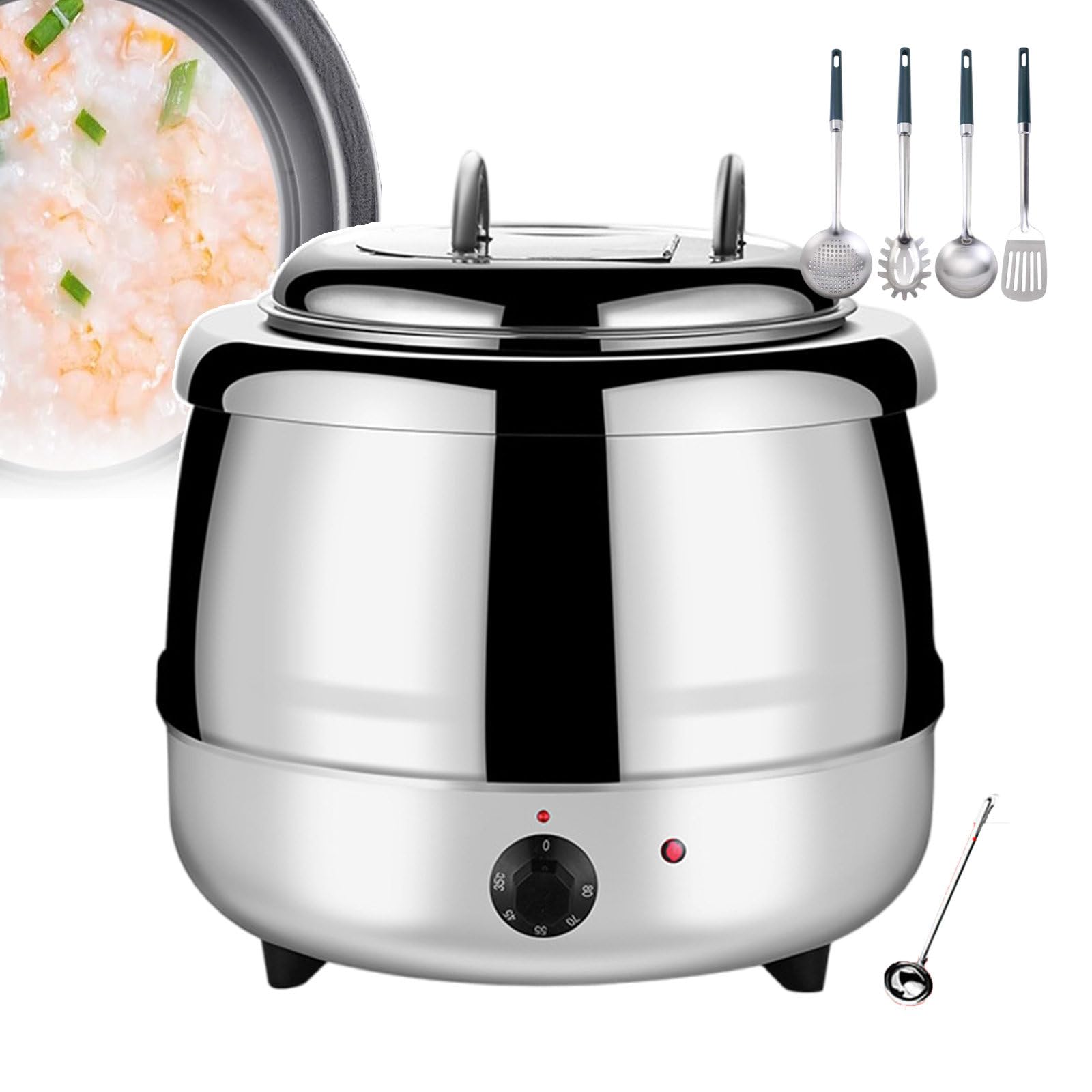 Scalda zuppa elettrico in acciaio inox/pentola scalda zuppa di grande capacità, riscaldatore da banco per buffet, mense, uffici, buffet, conferenze (con 1 cucchiaio da zuppa e 4 utensili da , White