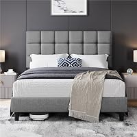 Yaheetech Letto Imbottito 160 x 200 cm con Testiera Quadrata Altezza Regolabile Doghe