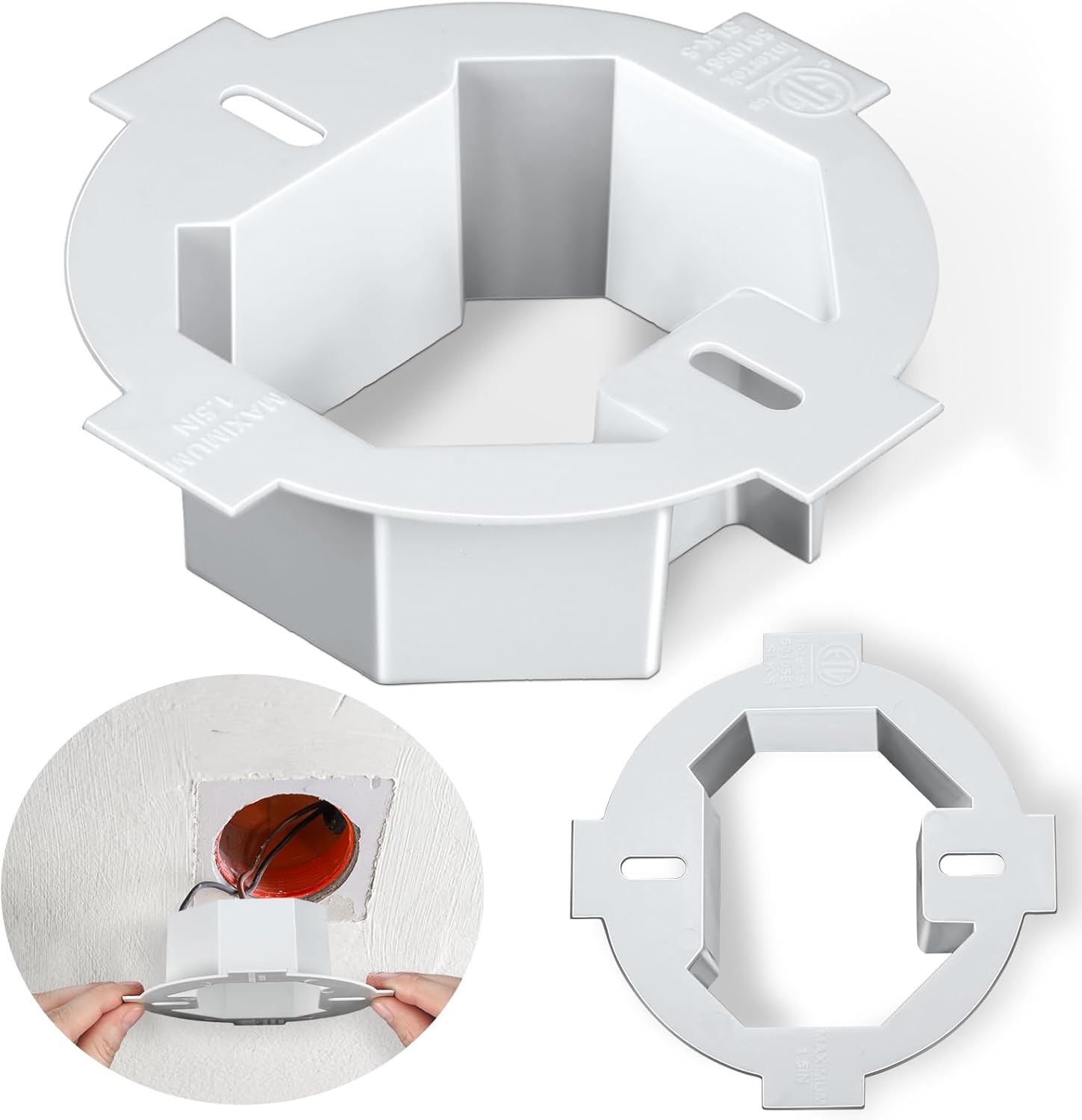 Copkim 2 Pcs Round Electrical Box Extender 4.35 x 1.5 Inches Etl Listed Plastic Ceiling Outlet Light Box Extender for 3.5 Inch 4 Inch Round or Octagonal Electrical Boxes, White