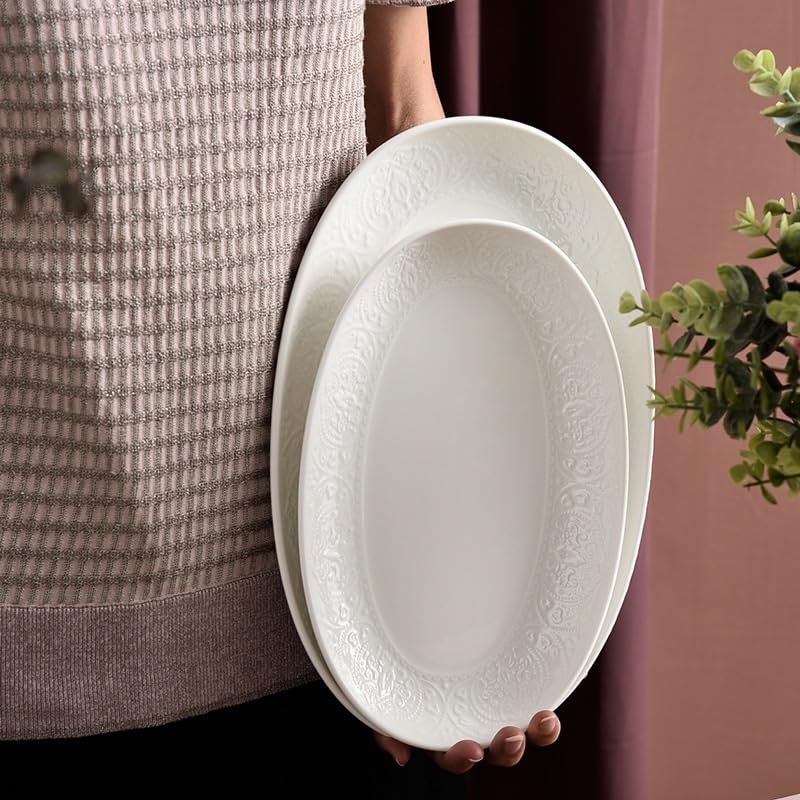 Talerze do serwowania Talerz Ceramiczny Talerz Rybny Wytłaczany do użytku domowego Zachodni Stek Nordic Kreatywny Ciasto Deser Zestaw do serwowania (L)
