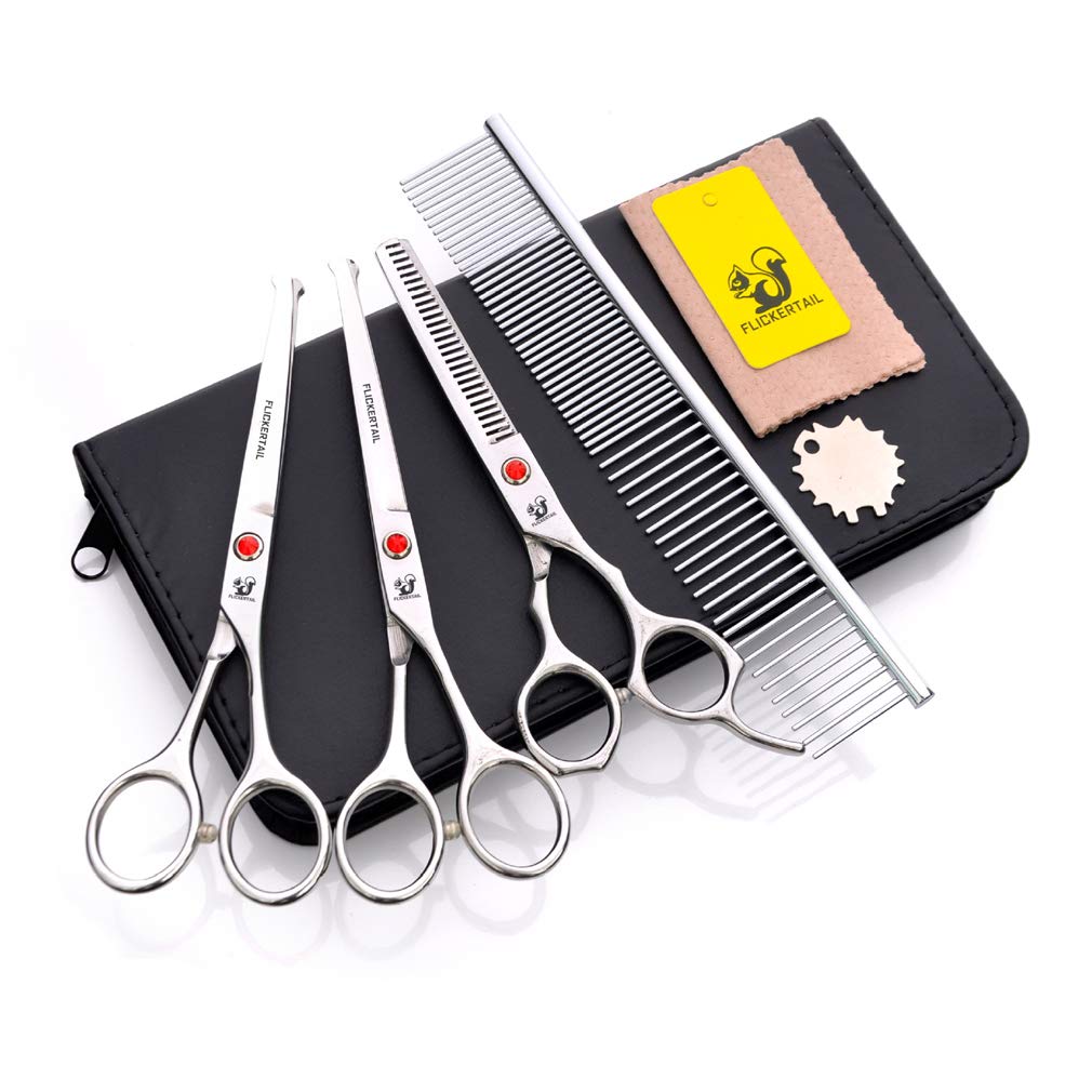 Pet Grooming Forbici Kit, Acciaio Inossidabile 6.0 Pollici Assottigliamento delle Cesoie 6,5 Pollici di Taglio Forbici E Curve Forbici, per Pet, Sicurezza Punta Tonda