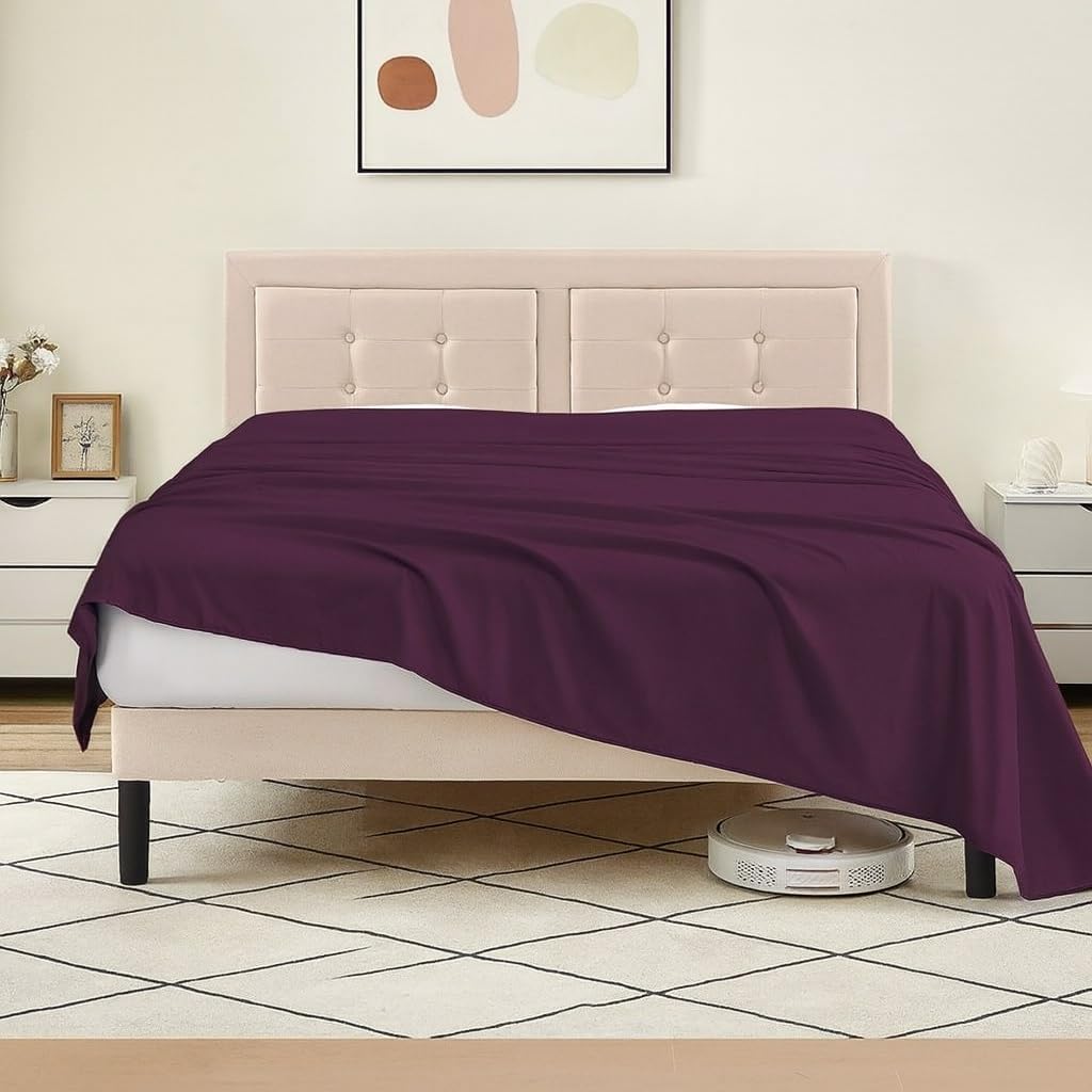 Luxury Queen (90x102) Size Flat Sheet Only - Egyptian Cotton, 1000 Thread Count, 1 Piece Top Sheet, Extra Soft and Breathable Percale Weave, Hotel Quality (Solid, Ivory)