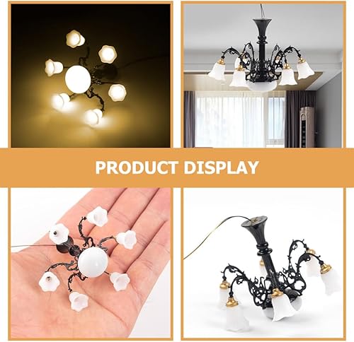 Miniatura 8 de Housoutil Lámpara de techo en miniatura para casa de muñecas, lámpara de araña Mini LED, modelo de luz colgante para casa de muñecas, accesorios