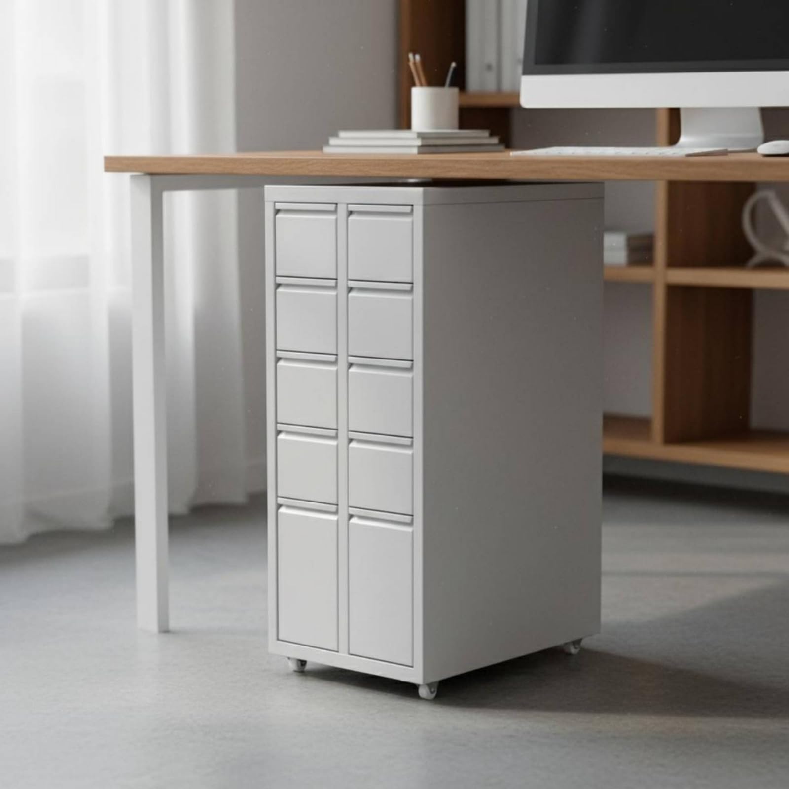 Cajonera de Almacenamiento con Cajones Mueble de Archivo Gabinete Metálico Gabinete Bajo Escritorio en Acero Laminado en Frío Mantiene el Escritorio, Verde