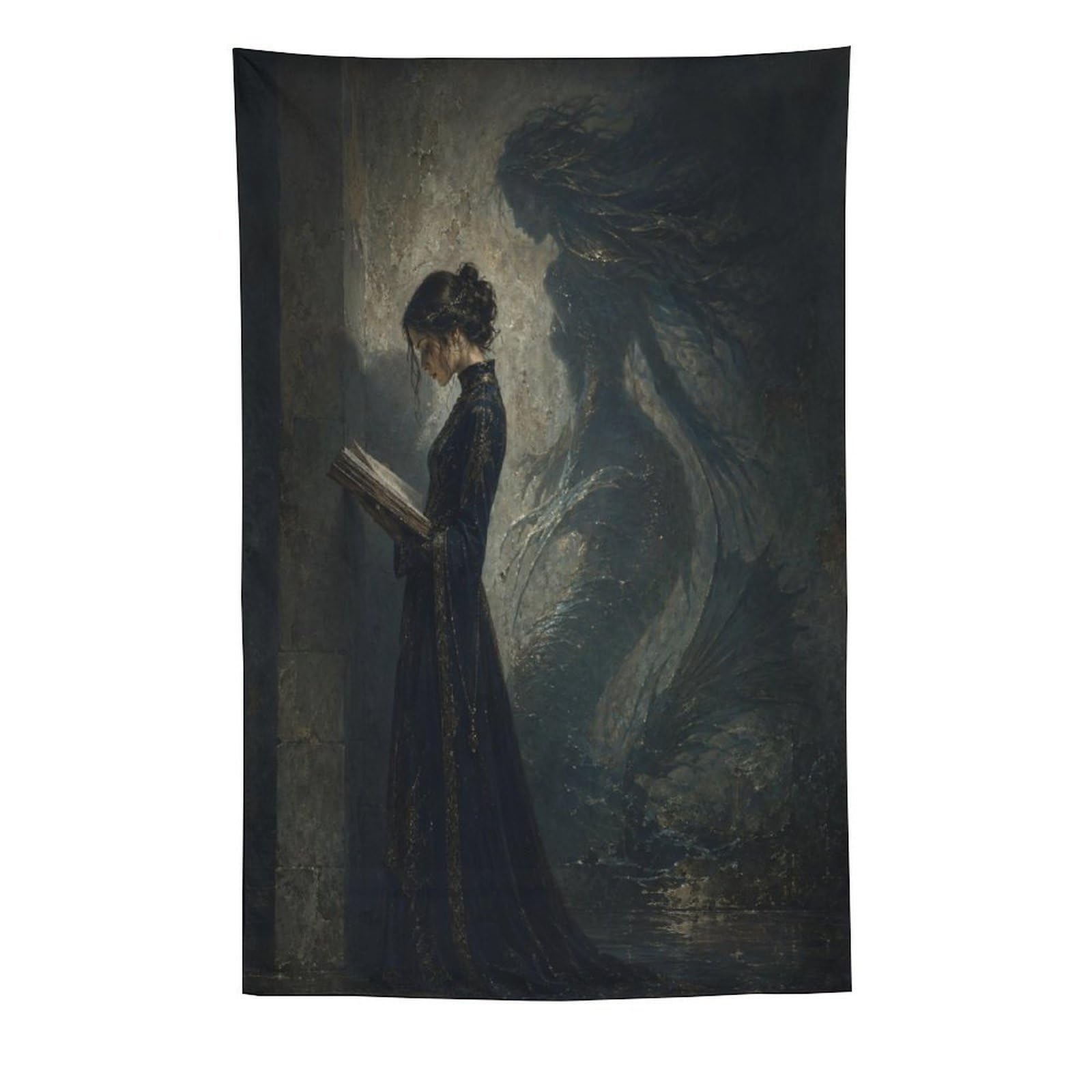 H3B8U2Y5 Woman Reading Dragon Shadow Wall Tapestry, College Dorm