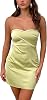 Cantonwalker Black Strapless Mini Dress Satin Tube Bodycon Party Mini Dress