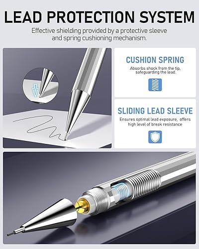 Miniatura 3 de Four Candies Juego de lápices mecánicos de metal de 0.035 in con estuche, 4 lápices mecánicos de lujo, 8 tubos de repuesto de plomo HB #2, 3