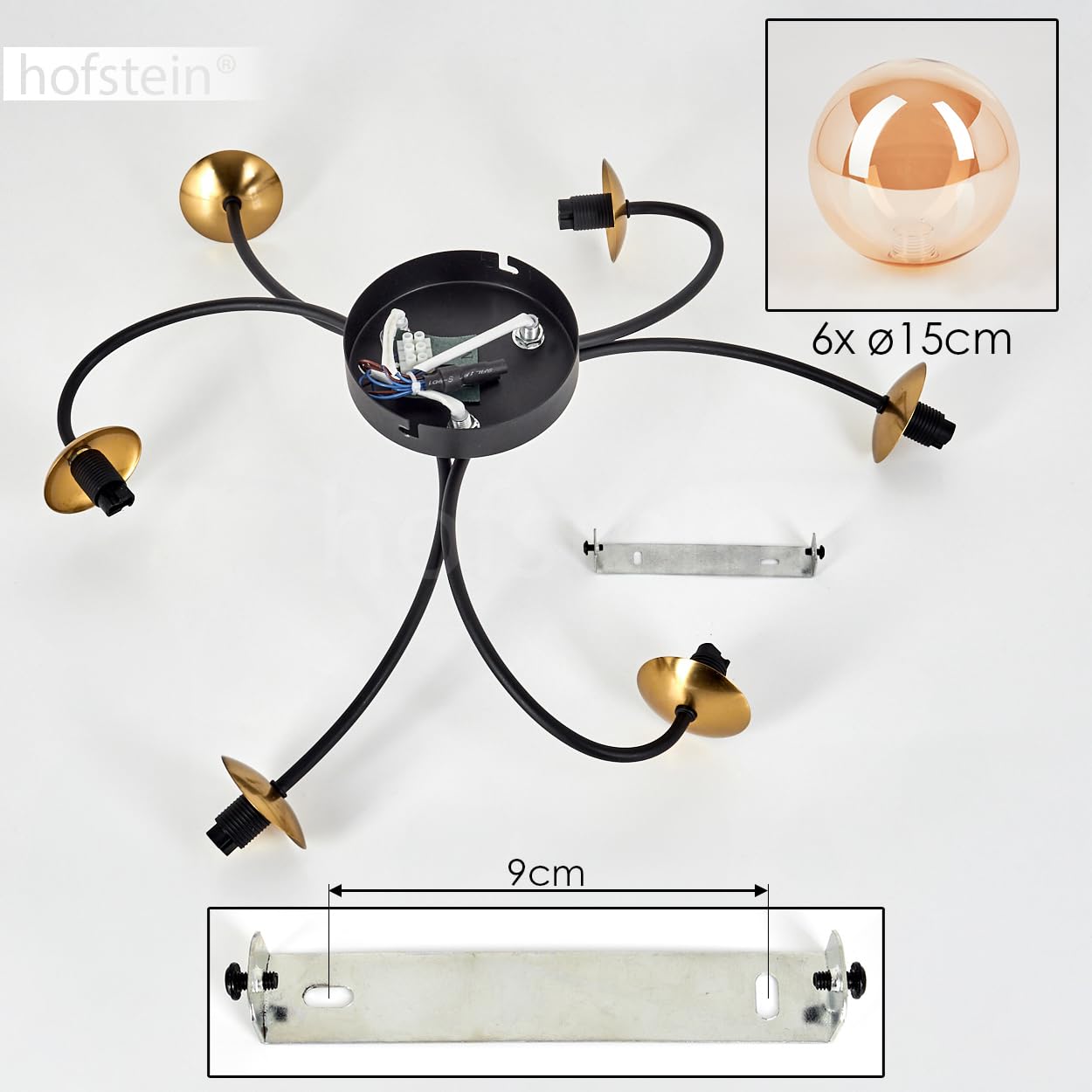 HOFSTEIN Plafoniera Chehalis 5 Luci – Lampada Soffitto Retrò In Metallo E Vetro Fumé, Attacco G9 - 5