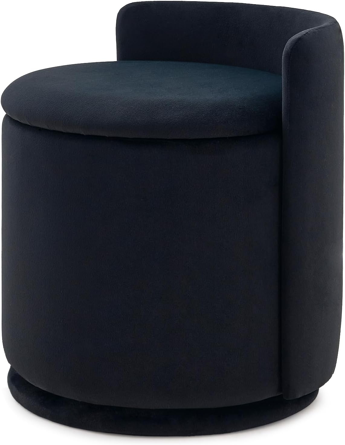 360° Swivel Makeup Chair with Storage, Upholstered Accent Stool with Back, Round Vanity Stool Ottoman for Living Room, Makeup Room, Bedroom (Black)