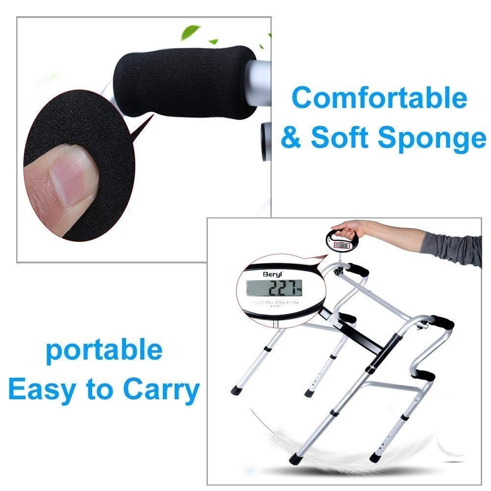 Andador, andadores para personas mayores, resistente, liviano, de altura ajustable, asistente de escalón de aluminio, antideslizante en el interior y exterior de la casa, todo está bien (sin ruedas)