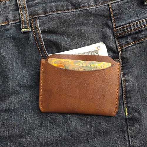 Brown drop grain vegetable tanned leather minimalist thin card wallet2