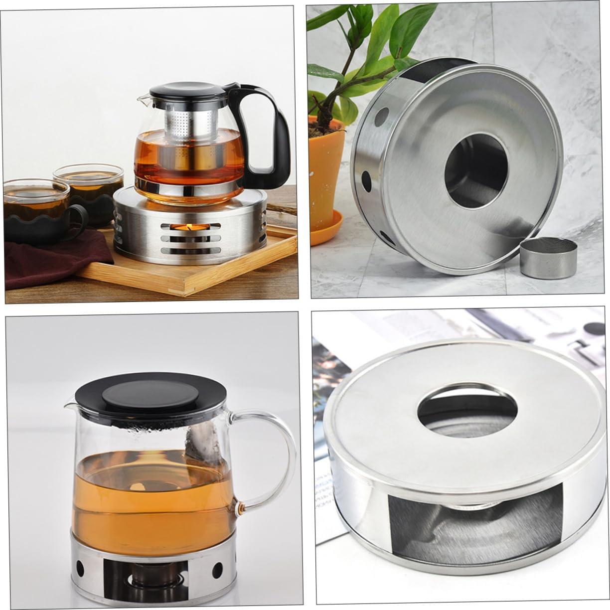 STOBAZA 2-Piece Stainless Steel Teapot Warmer Teapot Heater Heated Cup Warmer Tea Accessory