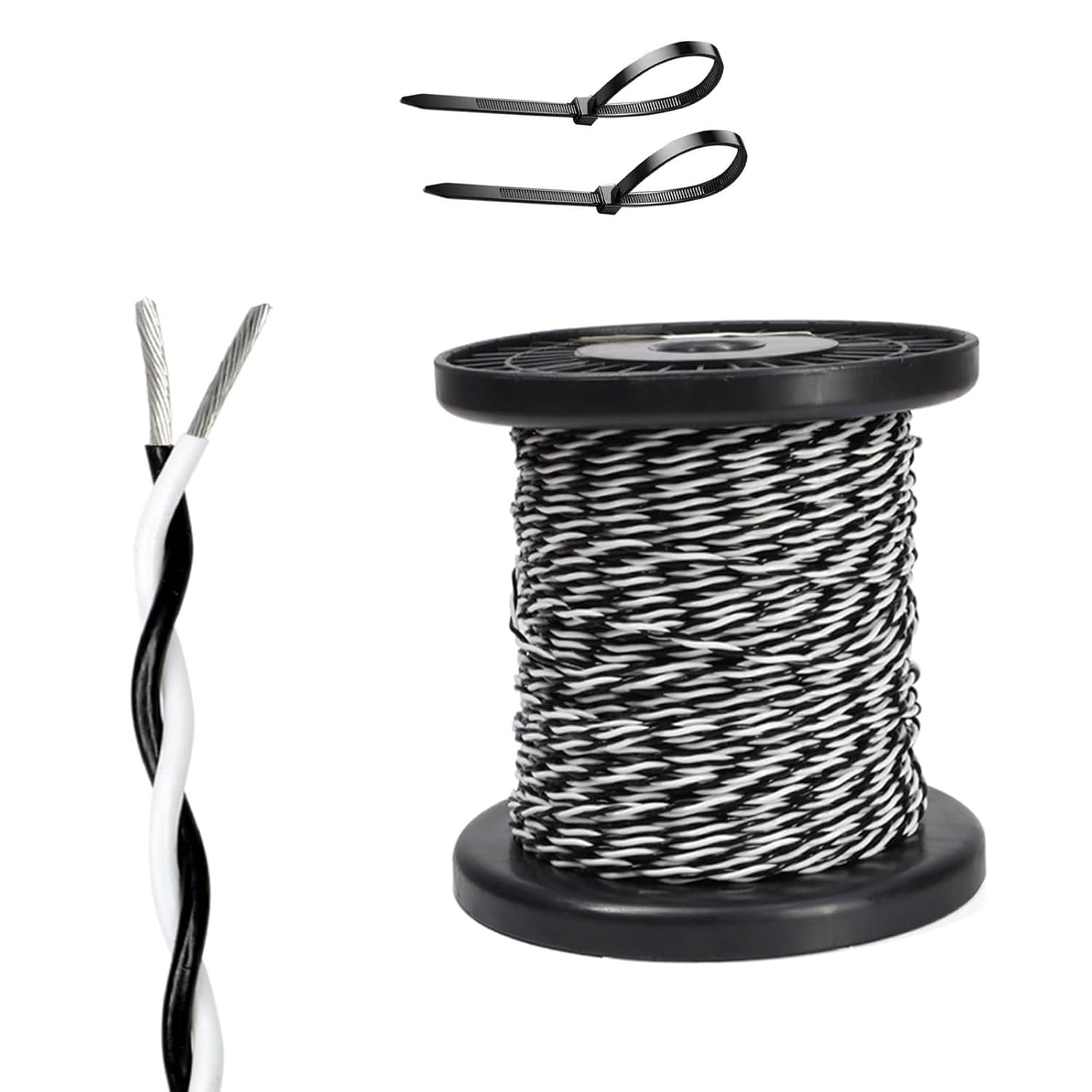 26/24/22/20/18/17 Gauge Black White High Temperature Twisted Pair Wire, Tinned Copper FEP Insulated Cable, 600V for LED Lights, Automotive & Electronics, -60°C~200°C,with Ties(30FT,18AWG)