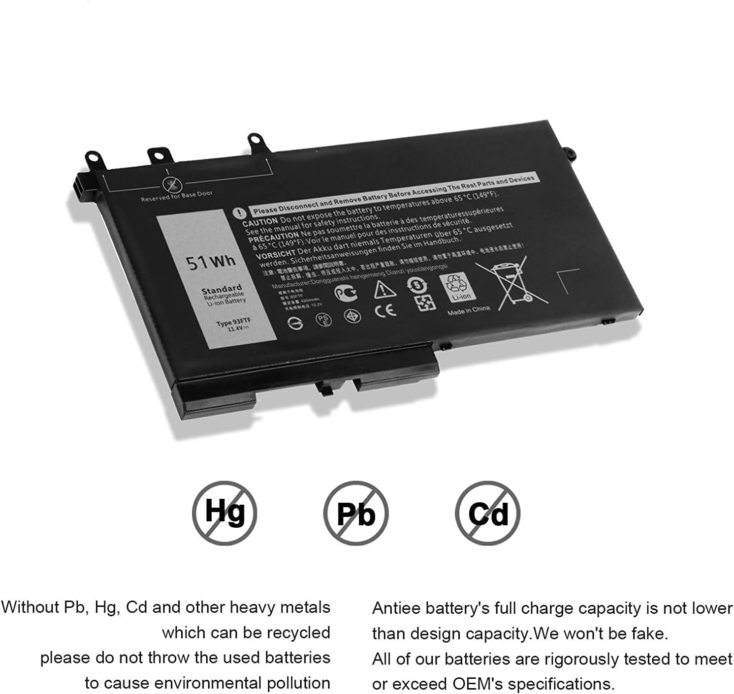 93FTF D4CMT GJKNX DJWGP DV9NT FPT1C GD1JP 83XPC 00JWGP 0DJWGP 4YFVG Laptop Battery Replacement for Dell Precision 15 3520 3530 Latitude 5280 5288 E5480 E5580 E5490 E5590 5491 5591 Series(11.4V 51Wh)